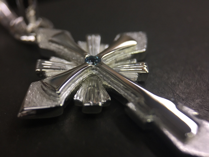 ujo_rocks_handmade_orthodox_cross_pendant_sterling_silver_aquamarine_polished_frosted