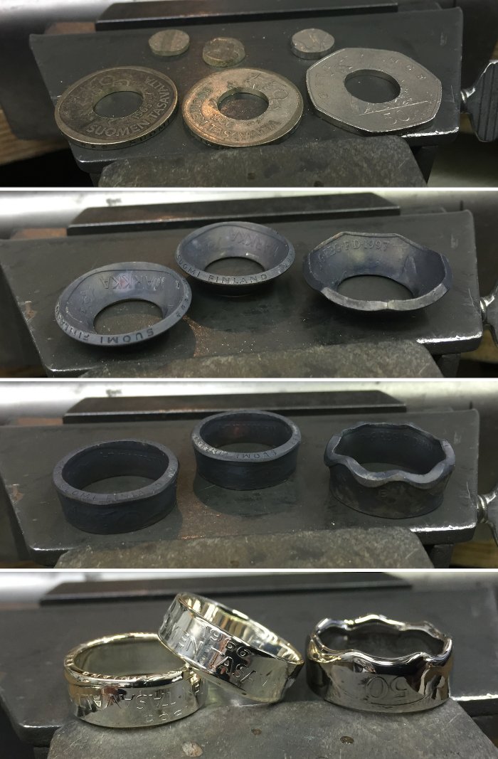 coin ring progress pics, finnish mark and uk 50 pence made by ujo rocks