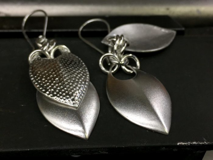 ujo_rocks_double_leaf_earrings_sterling_silver_frosted_hammered_front2